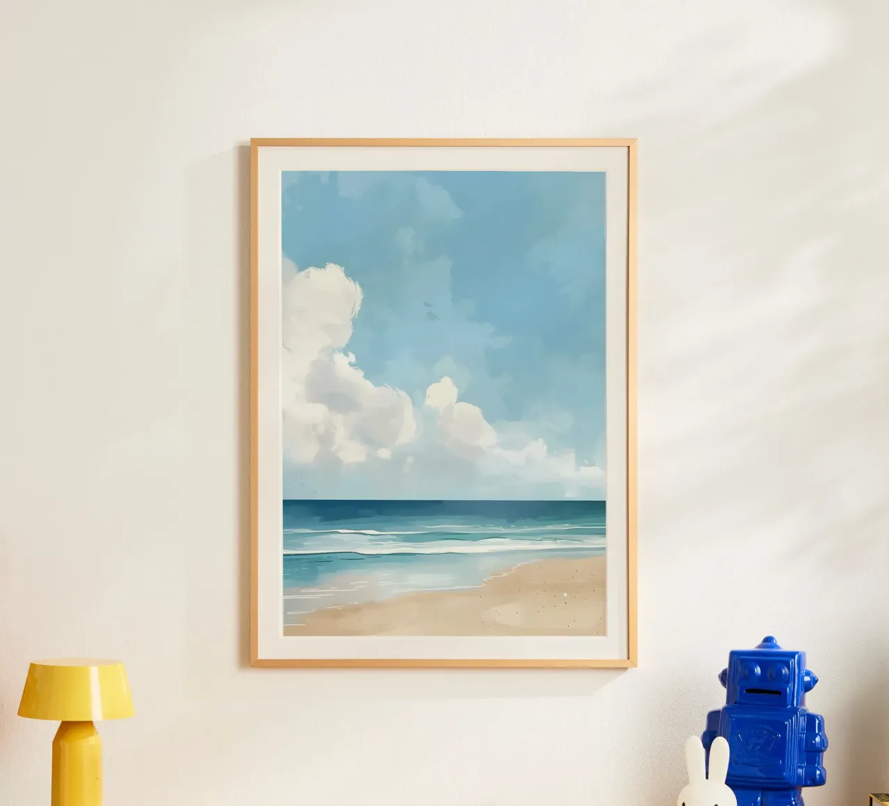 Poster d'une vue de plage sereine - Art mural côtier minimal poster avec cadre en aluminium de dawnthesea