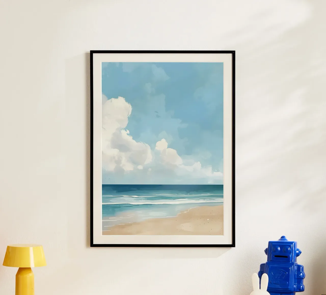 Poster d'une vue de plage sereine - Art mural côtier minimal poster avec cadre en aluminium de dawnthesea