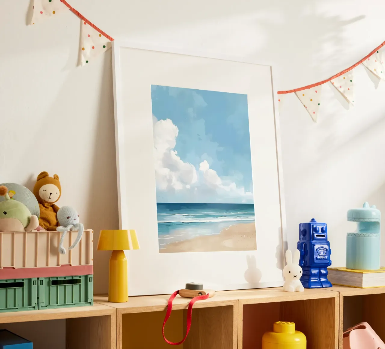 Poster d'une vue de plage sereine - Art mural côtier minimal poster avec cadre en aluminium de dawnthesea