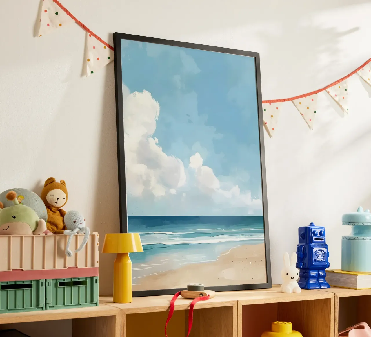 Poster d'une vue de plage sereine - Art mural côtier minimal poster avec cadre en aluminium de dawnthesea