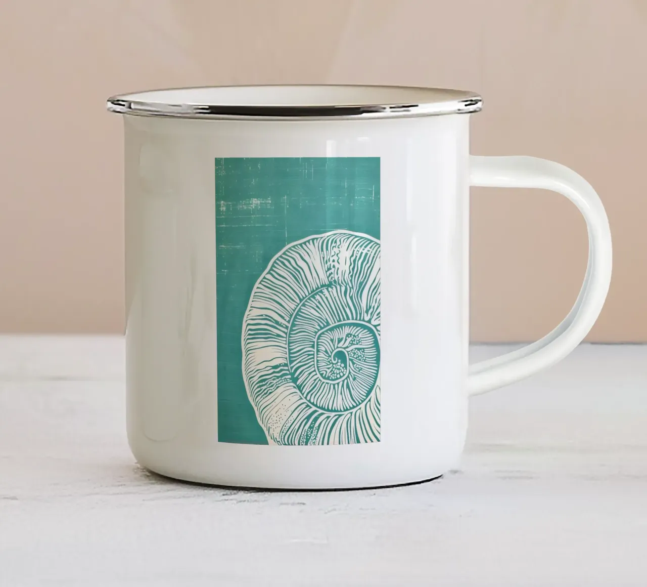Nautilus schelp abstracte kunst - moderne kustprint emaille mok van dawnthesea