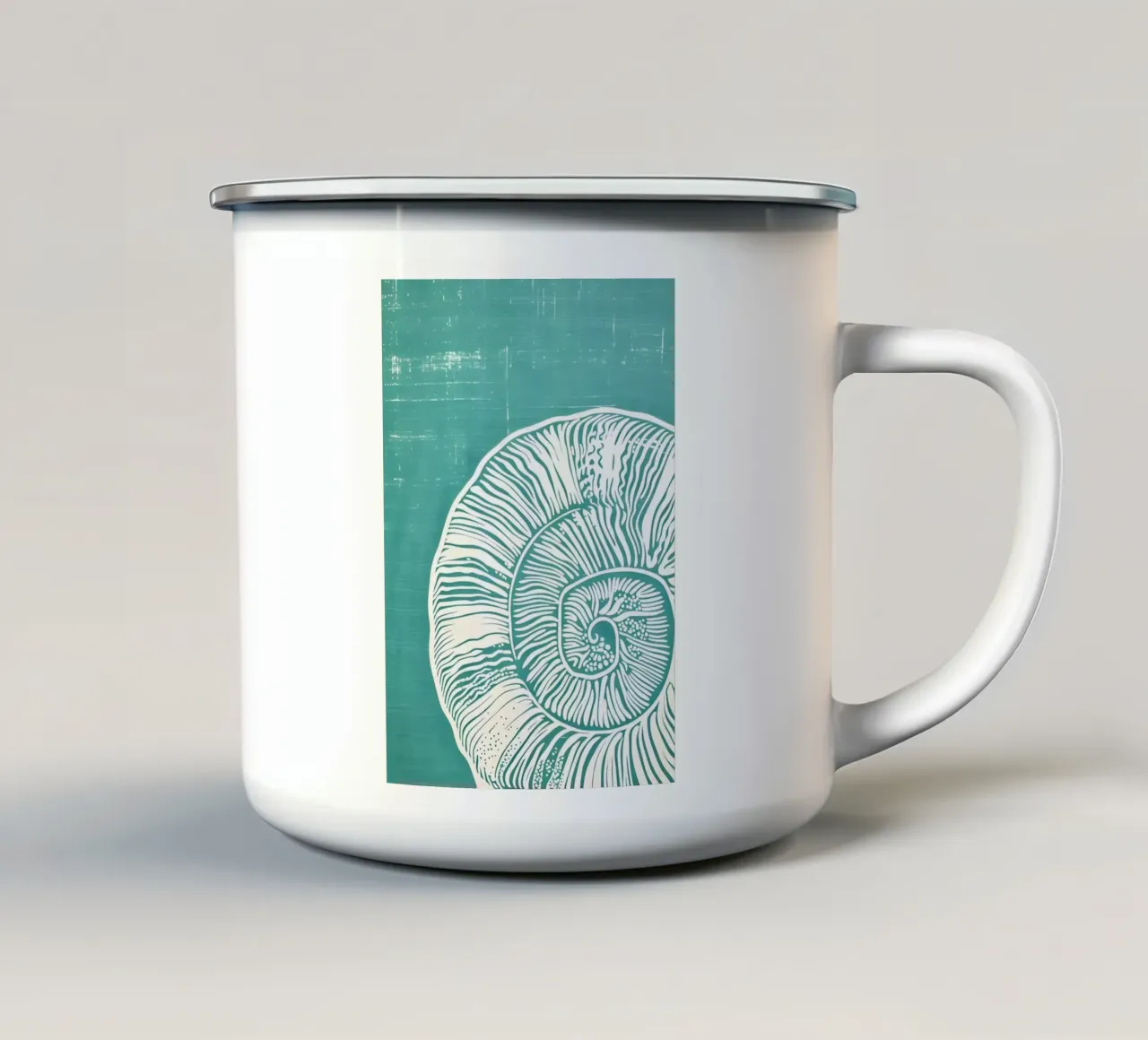 Nautilus schelp abstracte kunst - moderne kustprint emaille mok van dawnthesea