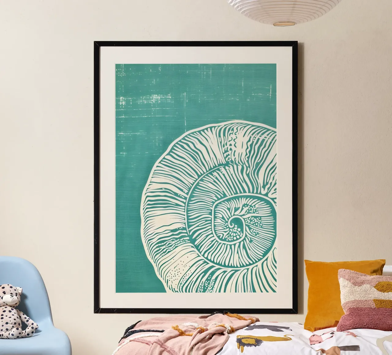 Nautilus schelp abstracte kunst - moderne kustprint poster met aluminium frame van dawnthesea