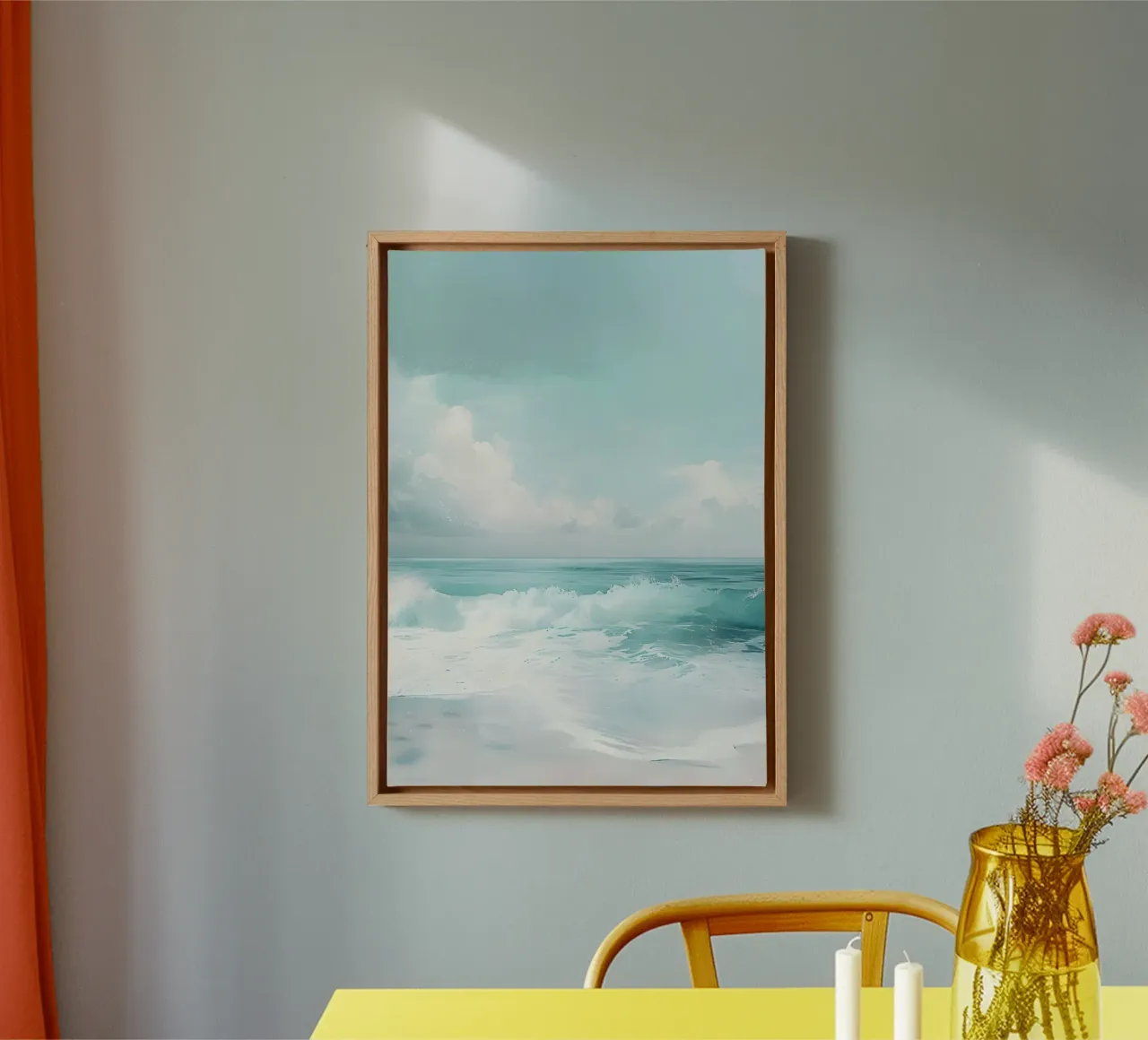Rustige oceaangolven - Minimalistisch kustgezicht canvas met Baklijst van dawnthesea