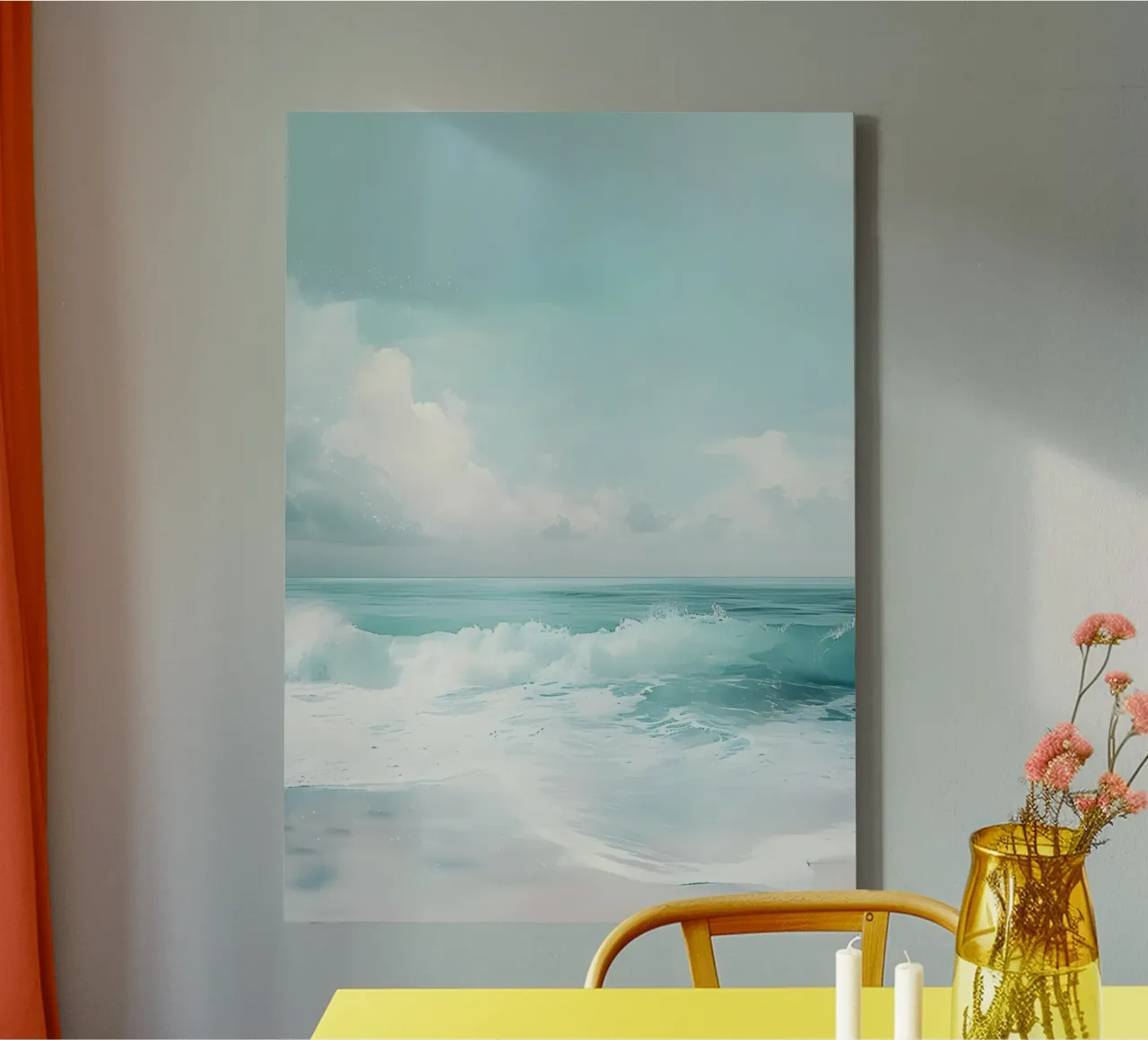 Rustige oceaangolven - Minimalistisch kustgezicht canvas met Baklijst van dawnthesea