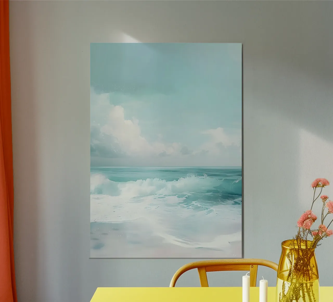Rustige oceaangolven - Minimalistisch kustgezicht poster met houten frame van dawnthesea