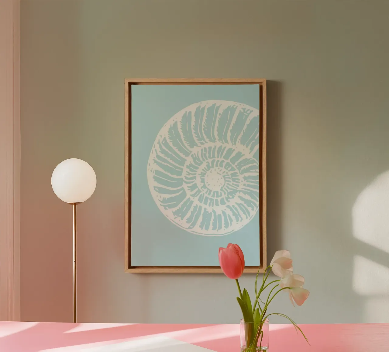 Minimalist Nautilus Shell - Pastel Coastal Art Print canvas with Floater frame by dawnthesea