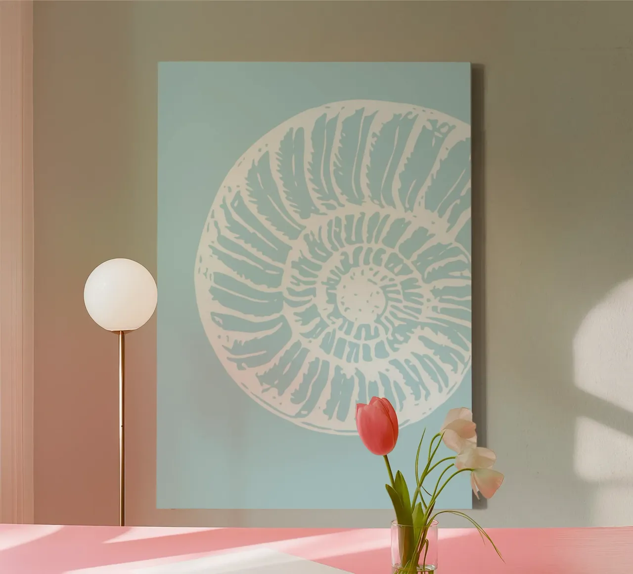 Minimalist Nautilus Shell - Pastel Coastal Art Print canvas with Floater frame by dawnthesea