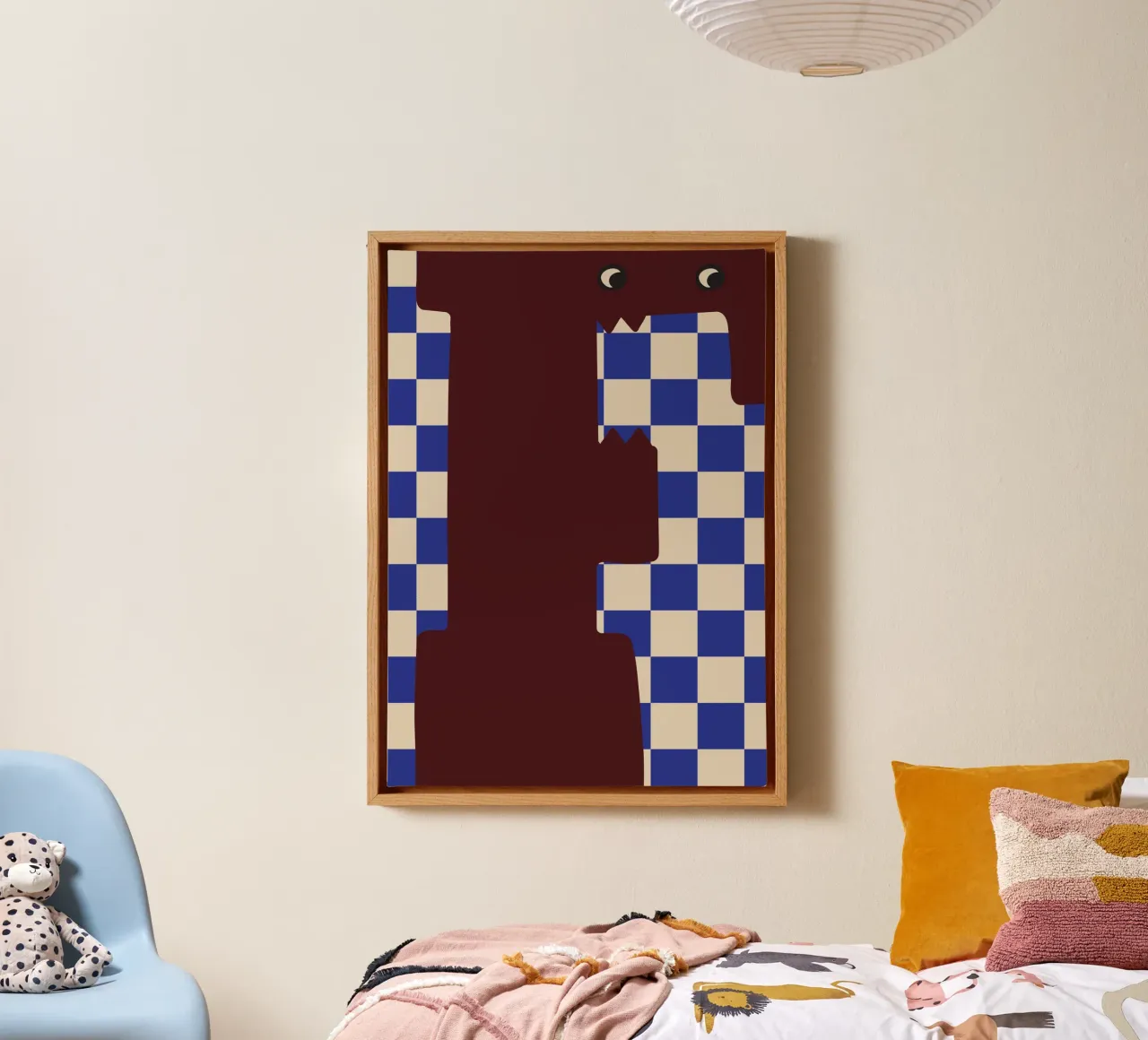 Fun Monster Letter F With Checkerboard Background canvas with Floater frame by ALLÉE DE PAPIER