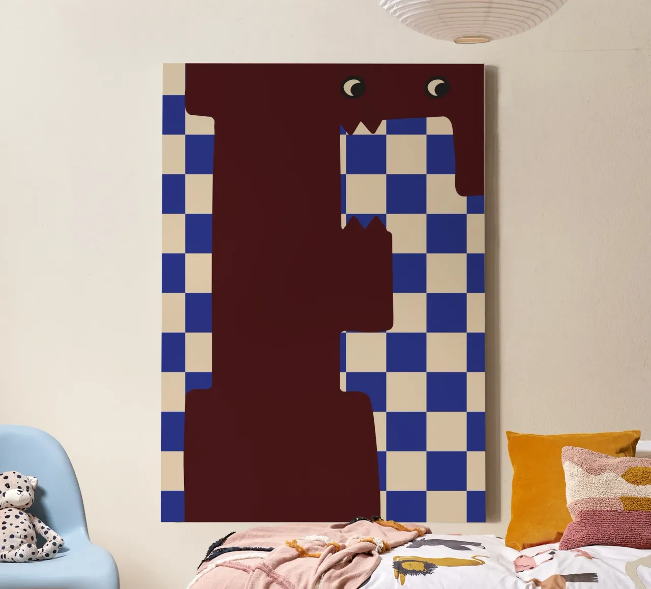 Fun Monster Letter F With Checkerboard Background canvas with Floater frame by ALLÉE DE PAPIER