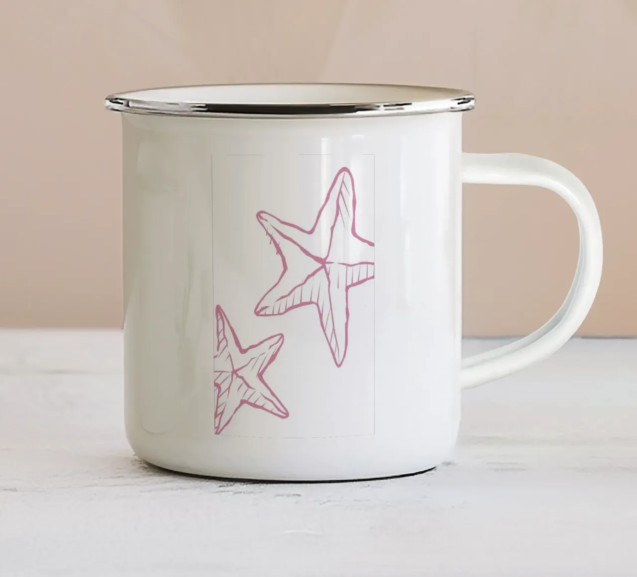 Speelse schets van zeesterren - Roze Minimalistische kustafdruk emaille mok van dawnthesea