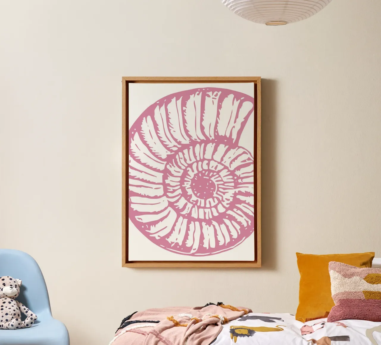 Pink Nautilus Shell Print - Modern Coastal Minimalist Art canvas with Floater frame by dawnthesea