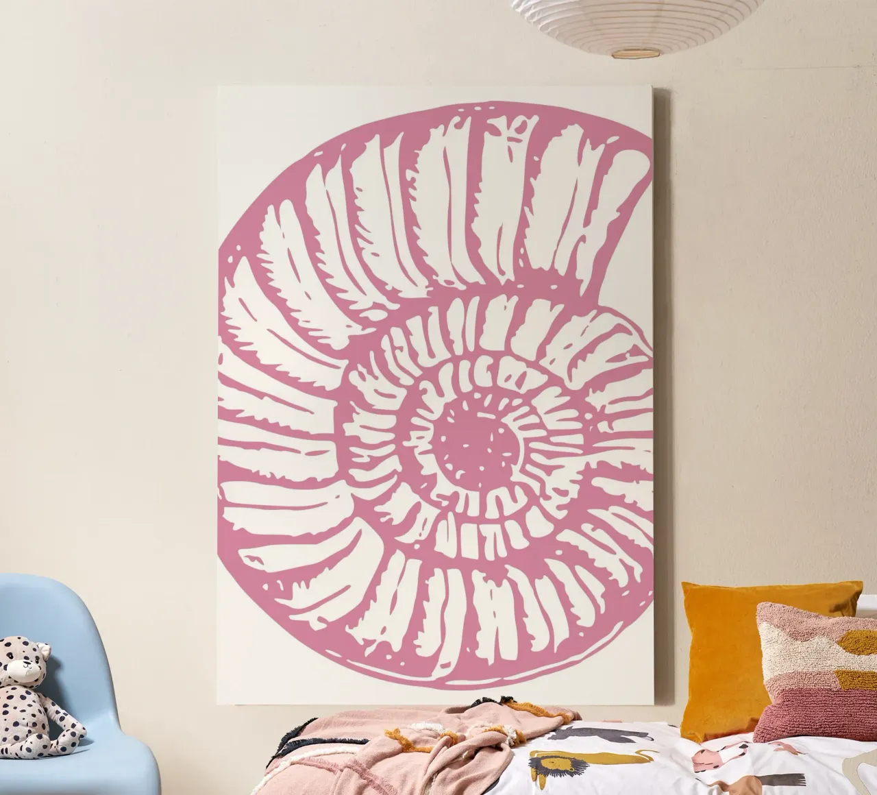 Pink Nautilus Shell Print - Modern Coastal Minimalist Art canvas with Floater frame by dawnthesea