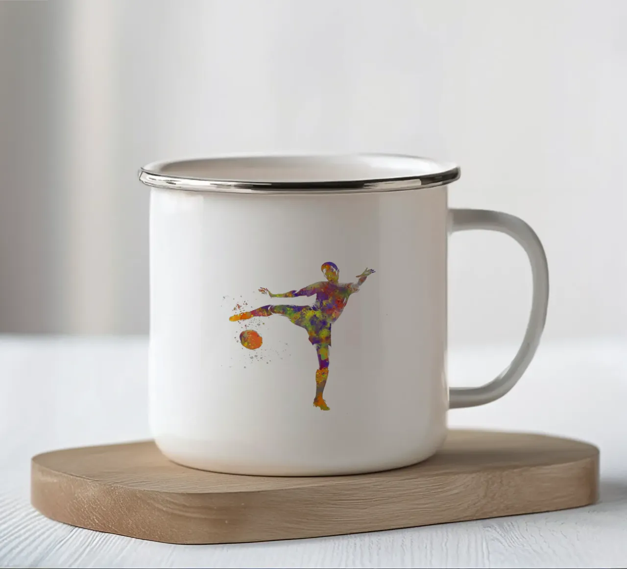 Giocatore di calcio ad acquerello tazza in smalto da ⚽ Sports Pulse