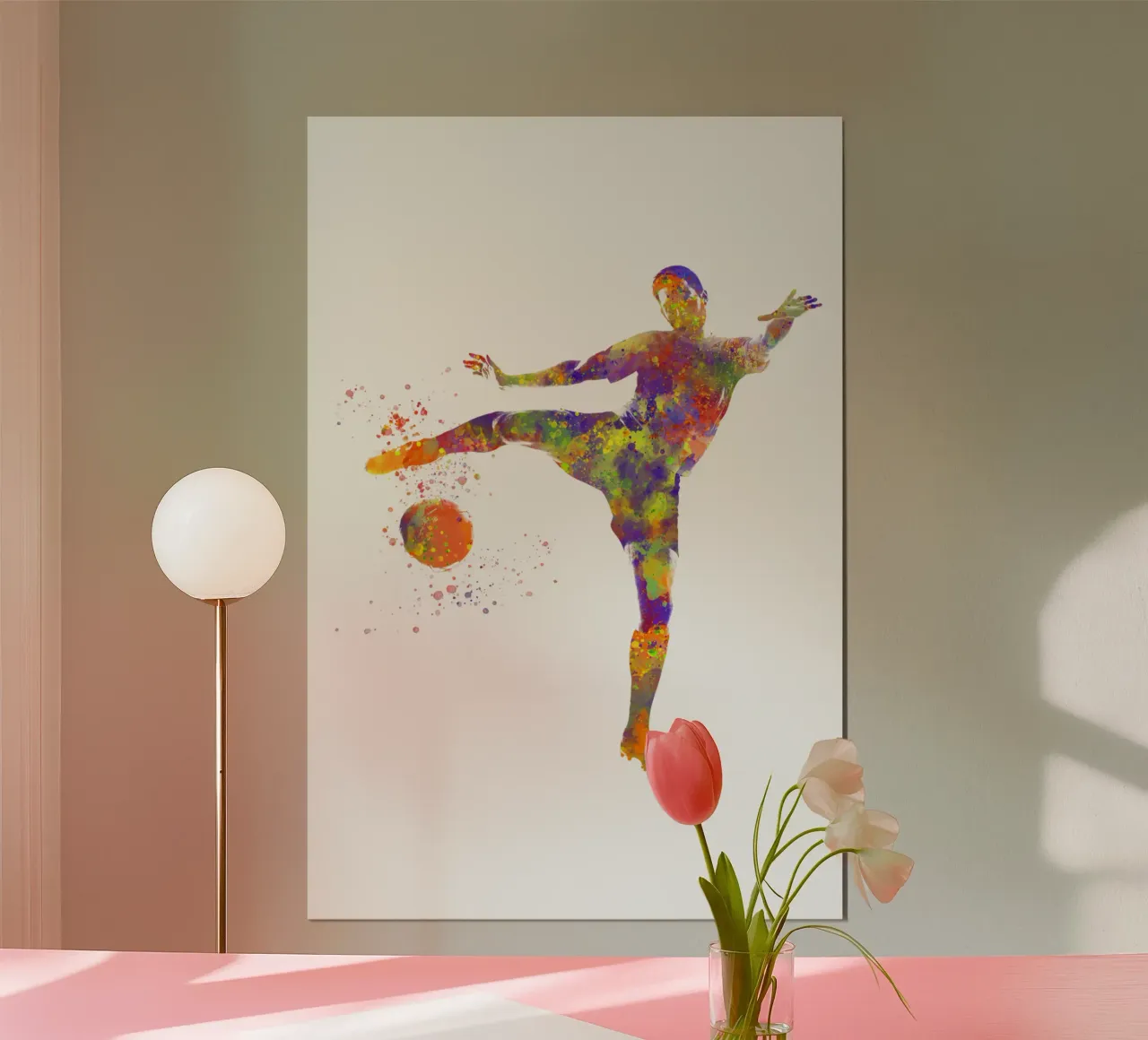 Giocatore di calcio ad acquerello poster con telaio in plastica da ⚽ Sports Pulse
