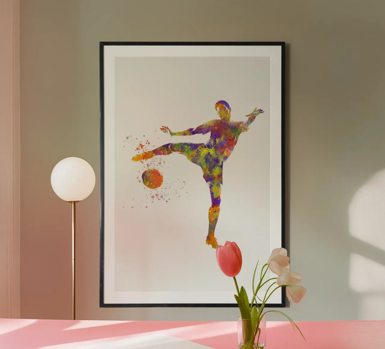 Giocatore di calcio ad acquerello poster con telaio in plastica da ⚽ Sports Pulse