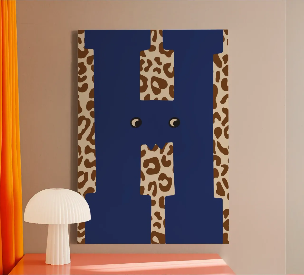Fun Monster Letter H With Leopard Background canvas with Floater frame by ALLÉE DE PAPIER