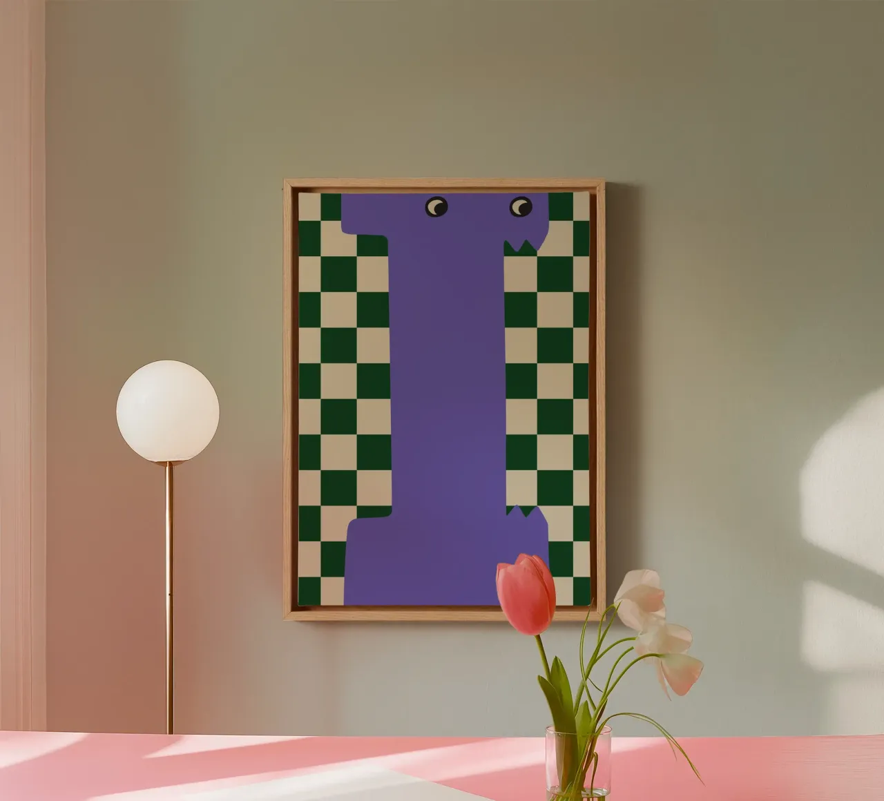 Fun Monster Letter I With Checkerboard Background canvas with Floater frame by ALLÉE DE PAPIER