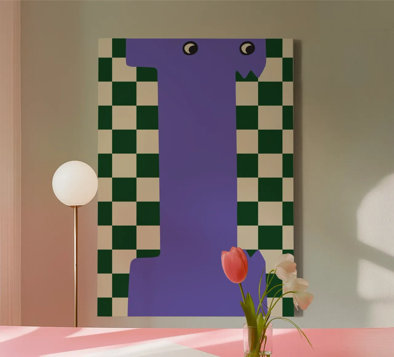 Fun Monster Letter I With Checkerboard Background canvas with Floater frame by ALLÉE DE PAPIER