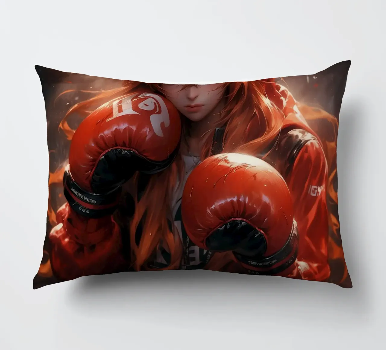 Asuka Langley Neon Genesis Evangelion Play Boxing decorative cushion by Fleur de Lys
