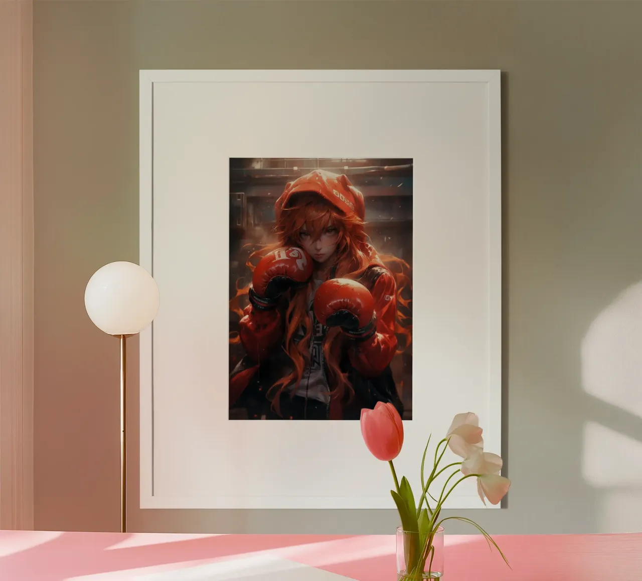 Asuka Langley Neon Genesis Evangelion Gioca a Boxe poster con telaio in alluminio da Fleur de Lys