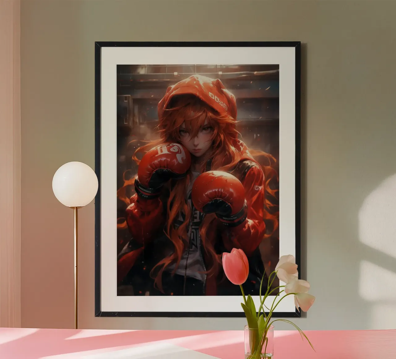 Asuka Langley Neon Genesis Evangelion Gioca a Boxe poster con telaio in alluminio da Fleur de Lys