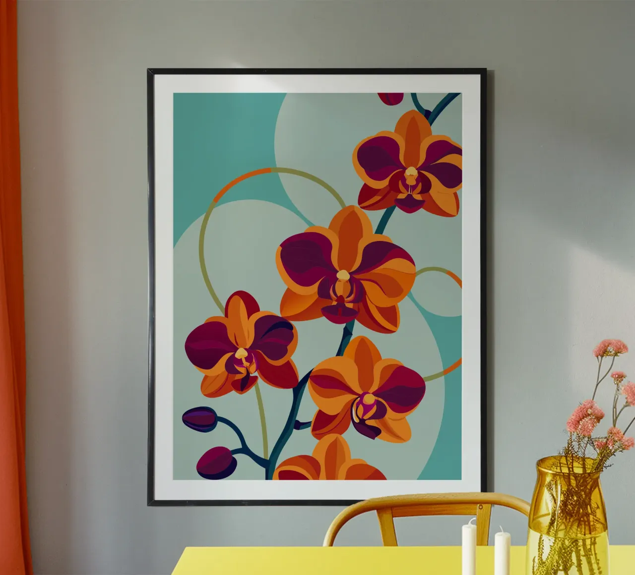 Fiore di orchidea poster con telaio in legno da HAPPY SHOP