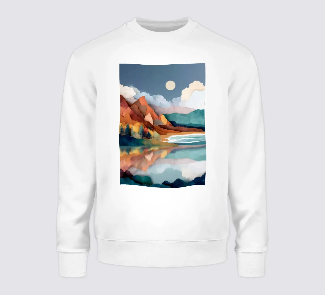 Painted Peaks - Reflections Across a Tranquil Lake felpa da Dune