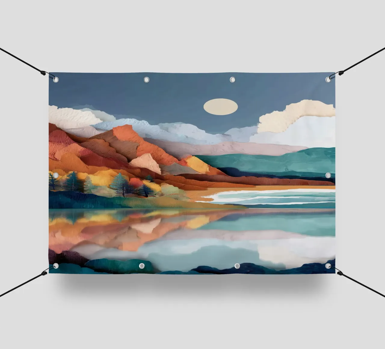 Painted Peaks - Reflections Across a Tranquil Lake telo in pvc da Dune