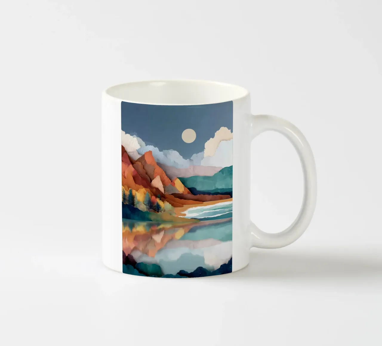 Painted Peaks - Reflections Across a Tranquil Lake tazza in ceramica da Dune