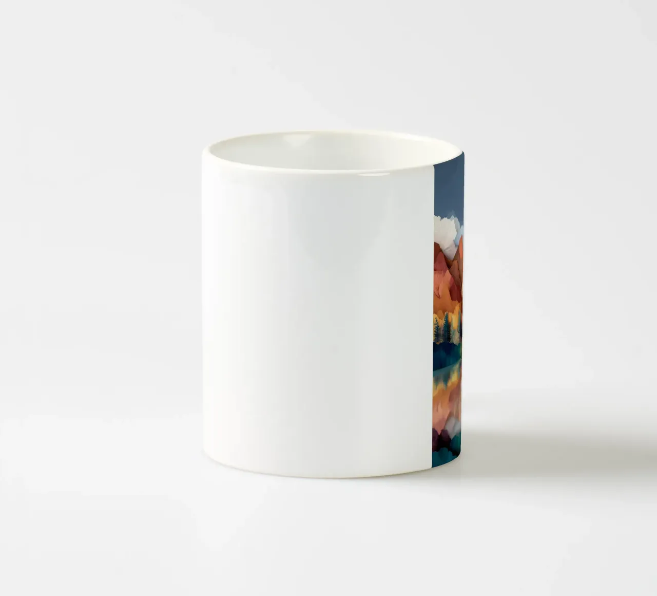 Painted Peaks - Reflections Across a Tranquil Lake tazza in ceramica da Dune