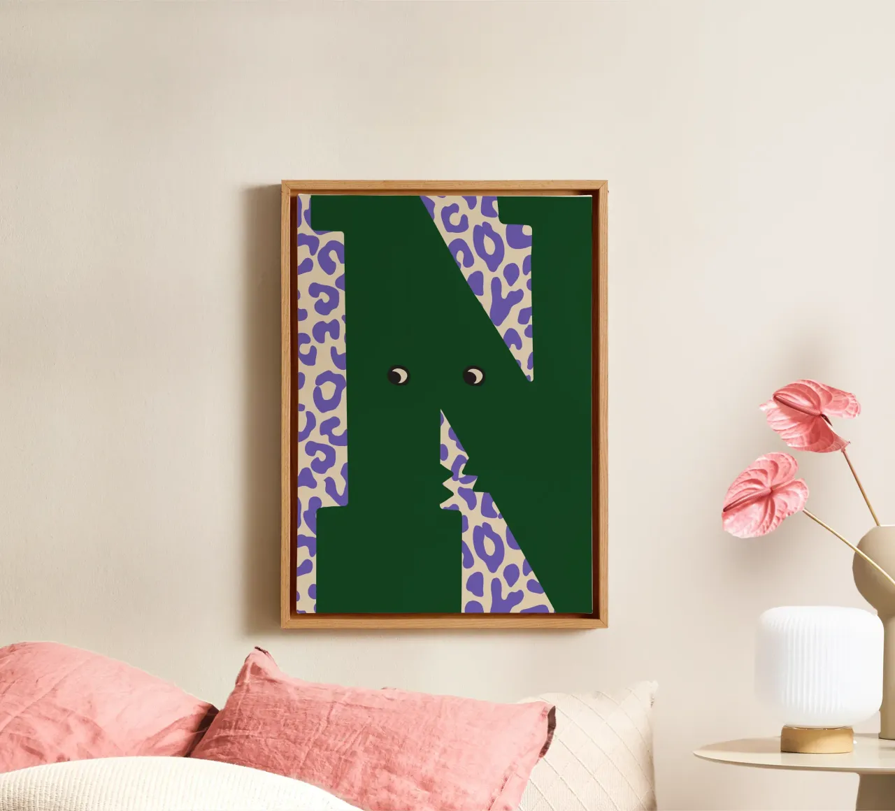 Fun Monster Letter N With Leopard Background canvas with Floater frame by ALLÉE DE PAPIER