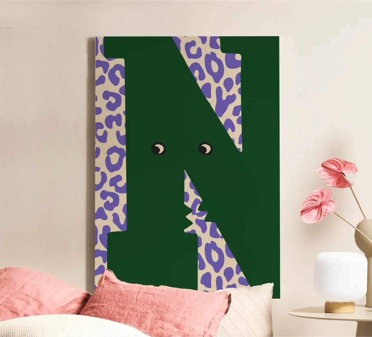 Fun Monster Letter N With Leopard Background canvas with Floater frame by ALLÉE DE PAPIER