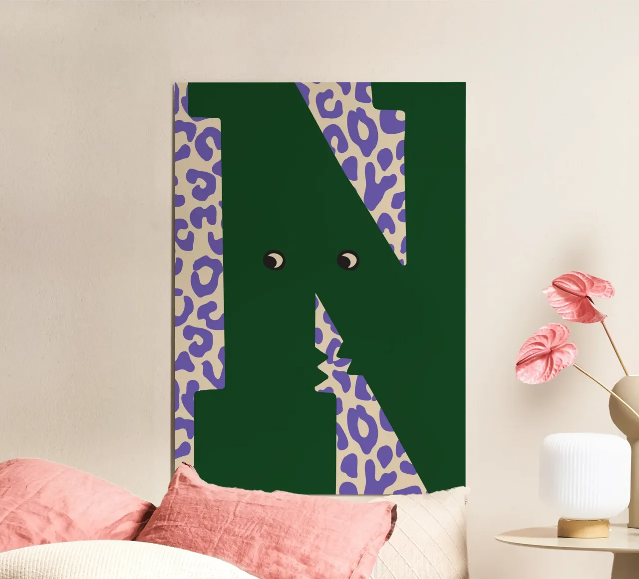 Fun Monster Buchstabe N mit Leopard Hintergrund Poster von ALLÉE DE PAPIER