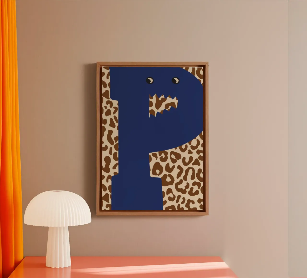 Fun Monster Letter P With Leopard Background canvas with Floater frame by ALLÉE DE PAPIER