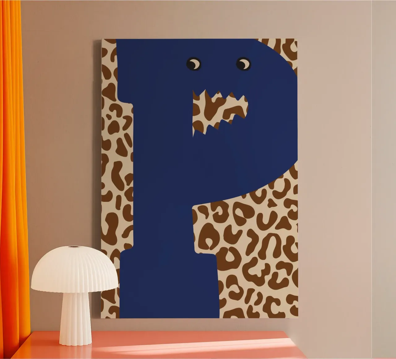 Fun Monster Letter P With Leopard Background canvas with Floater frame by ALLÉE DE PAPIER