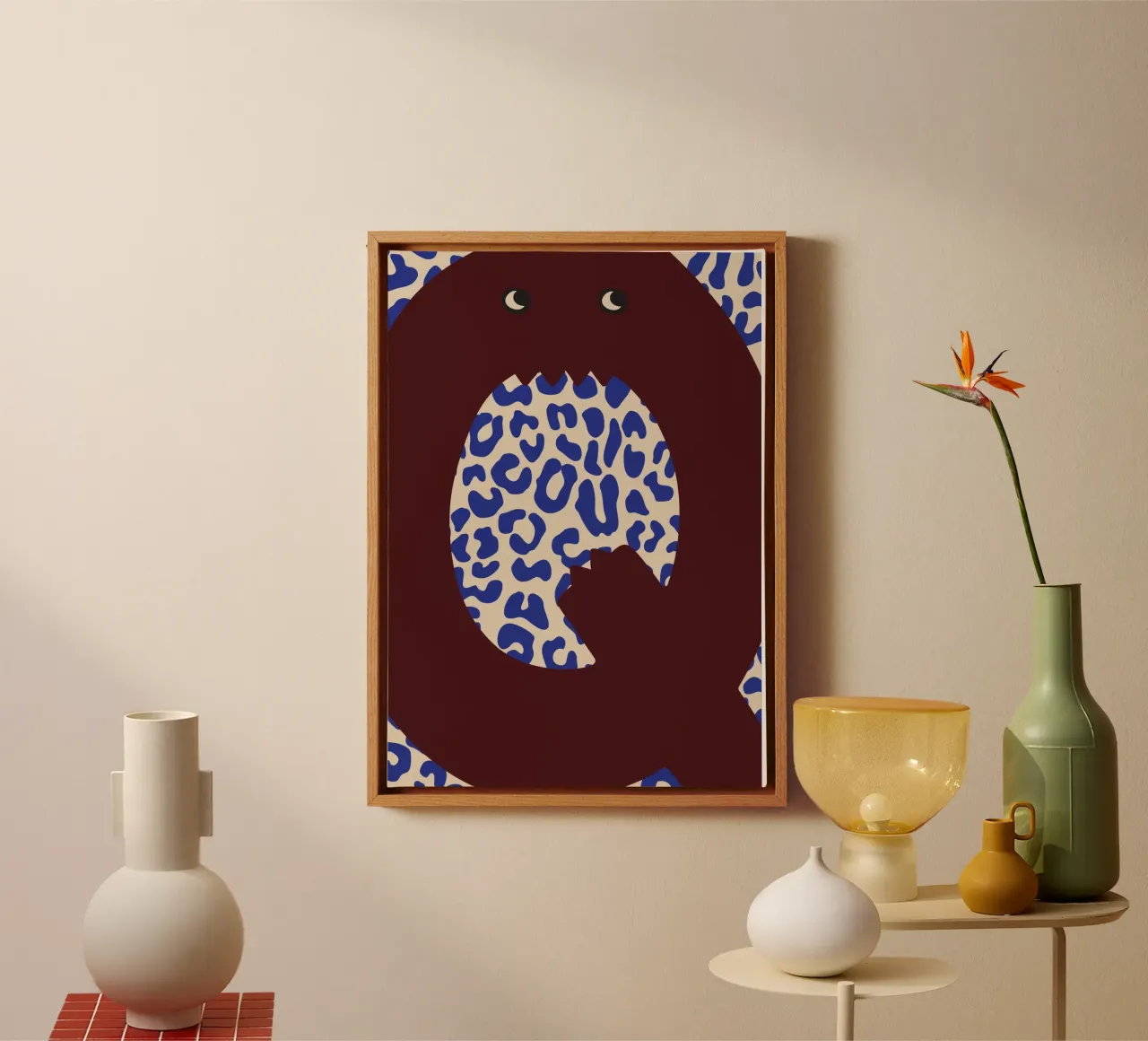 Fun Monster Letter Q With Leopard Background canvas with Floater frame by ALLÉE DE PAPIER
