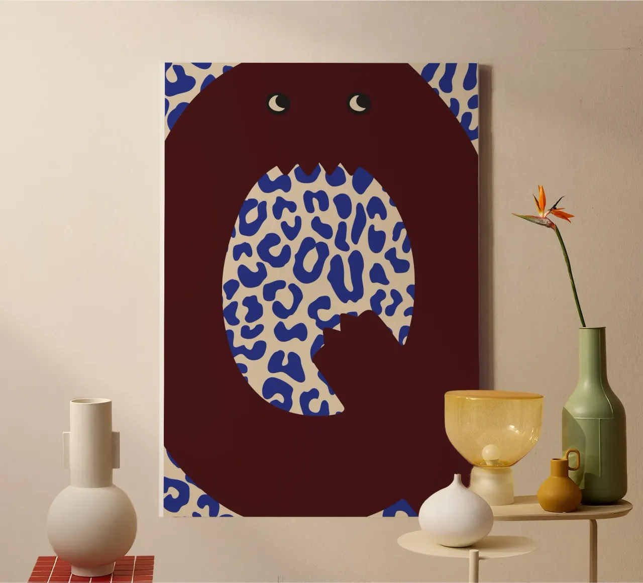 Fun Monster Letter Q With Leopard Background canvas with Floater frame by ALLÉE DE PAPIER
