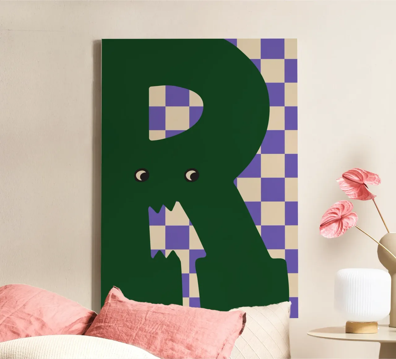Fun Monster Letter R With Checkerboard Background canvas by ALLÉE DE PAPIER