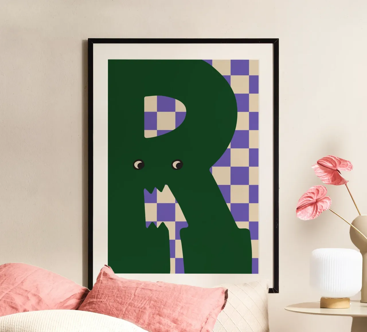 Fun Monster Letter R With Checkerboard Background hahnemühle by ALLÉE DE PAPIER