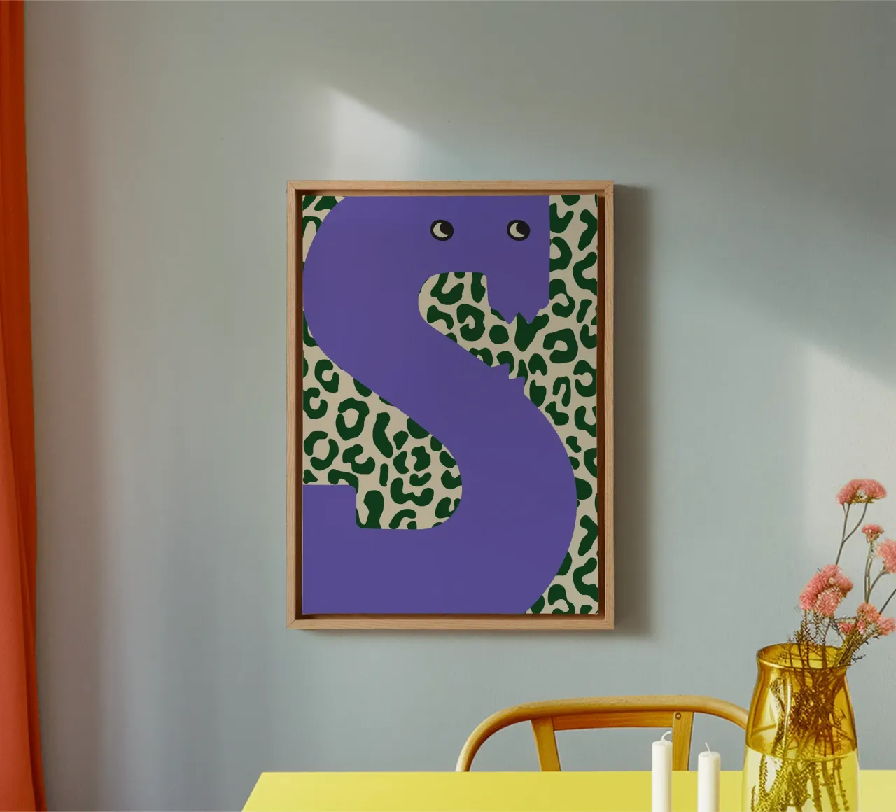 Fun Monster Letter S With Leopard Background canvas with Floater frame by ALLÉE DE PAPIER