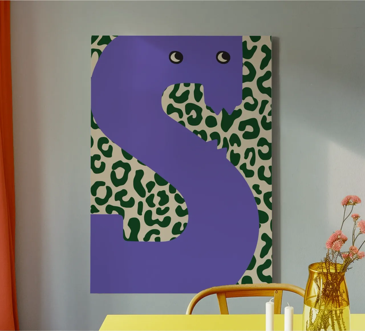 Fun Monster Letter S With Leopard Background canvas with Floater frame by ALLÉE DE PAPIER