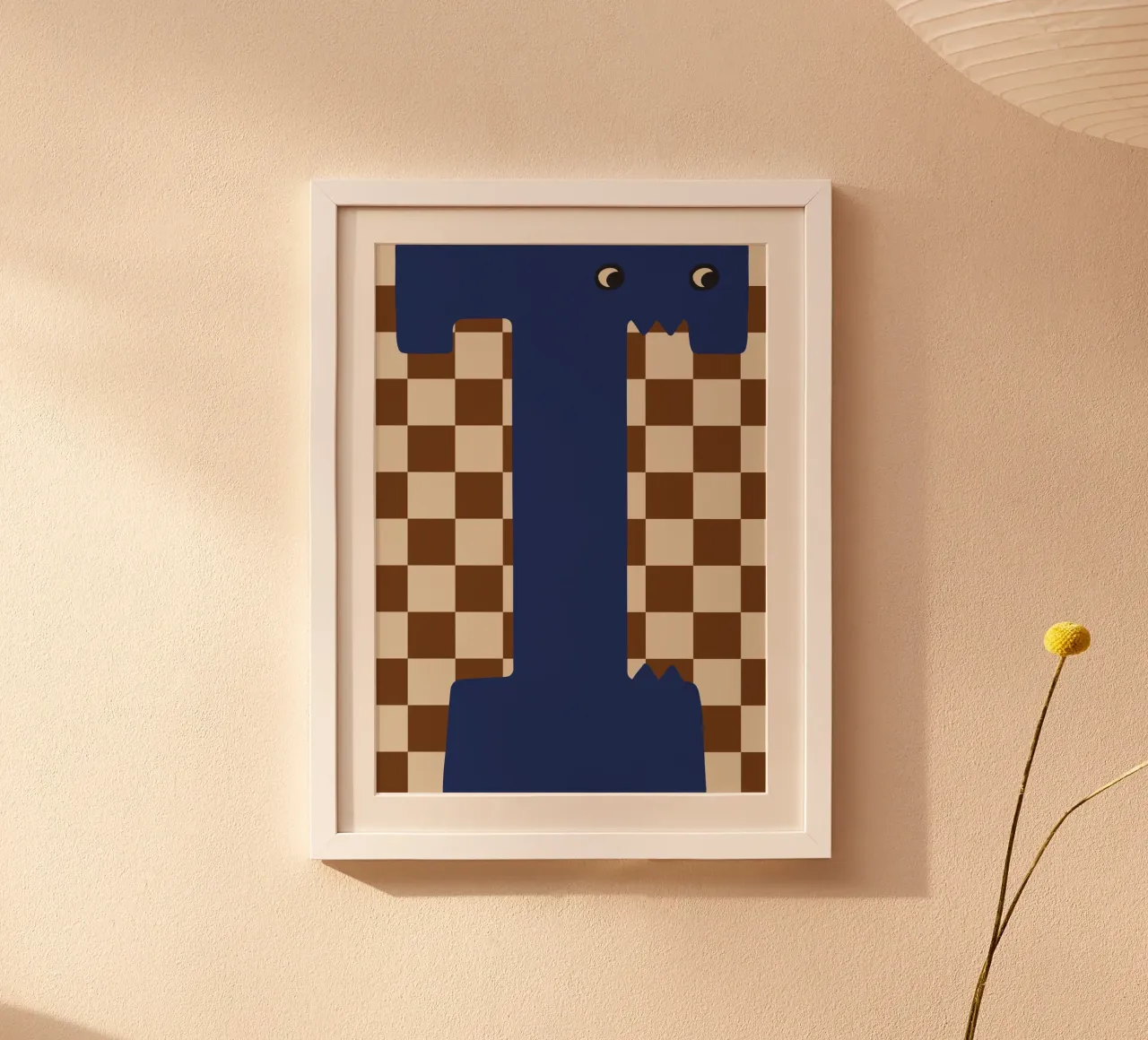 Lustiger Monster-Buchstabe T mit schachbrettartigem Hintergrund Poster von ALLÉE DE PAPIER