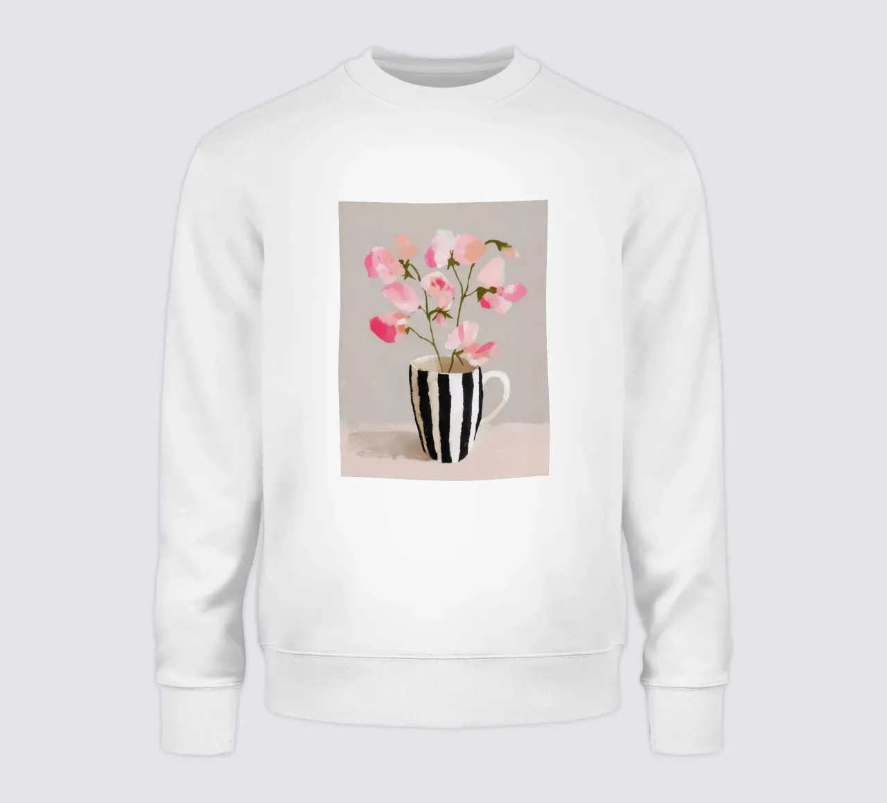 Streifentasse mit Rosa Blüten Sweatshirt von Carinaprint
