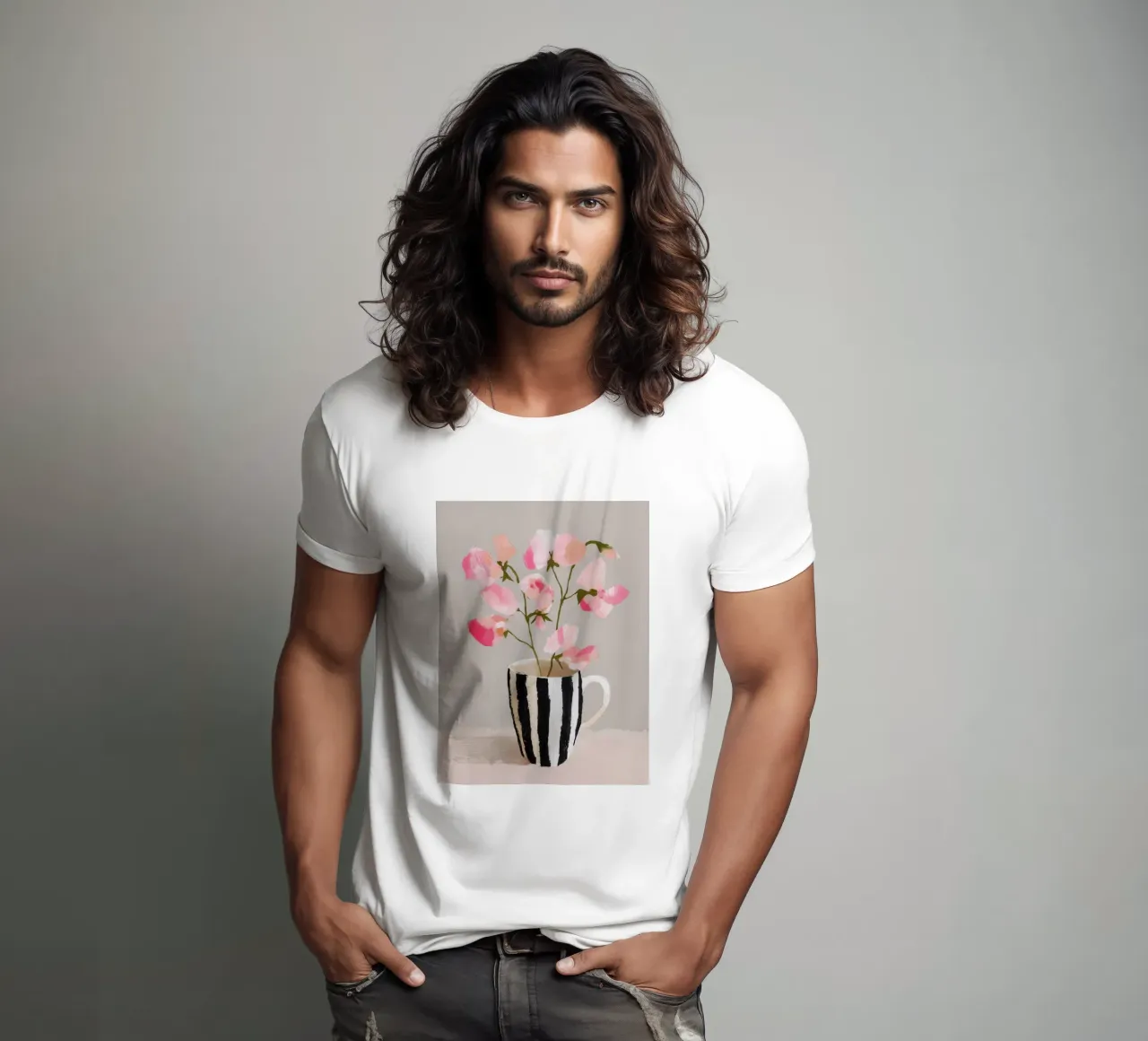 Tazza a righe con fiori rosa t-shirt da Carinaprint