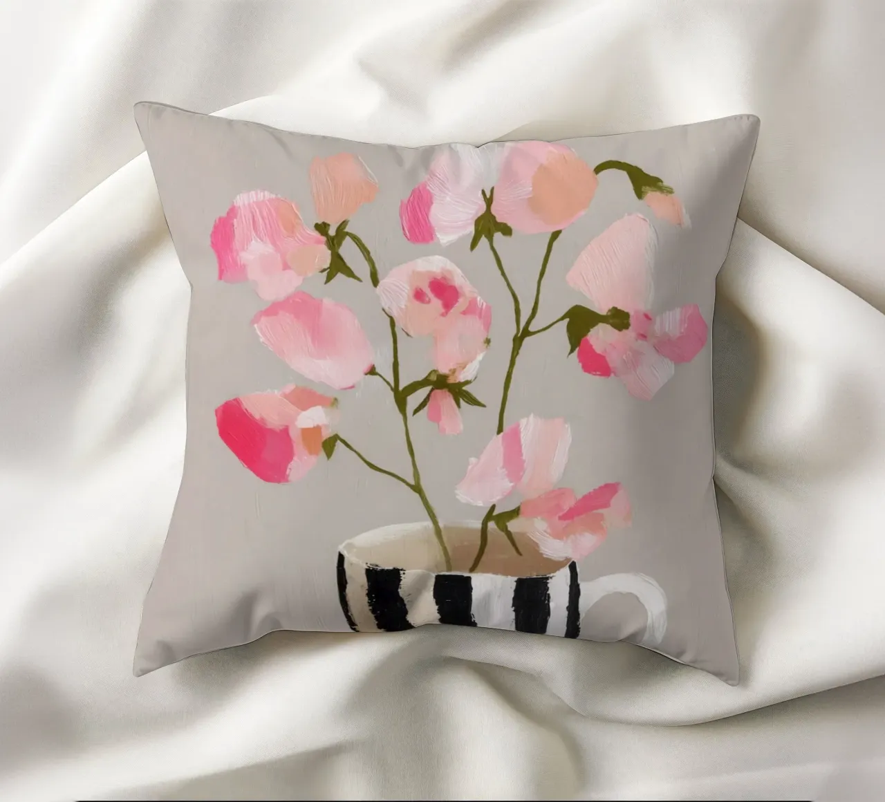 Tazza a righe con fiori rosa cuscino da Carinaprint