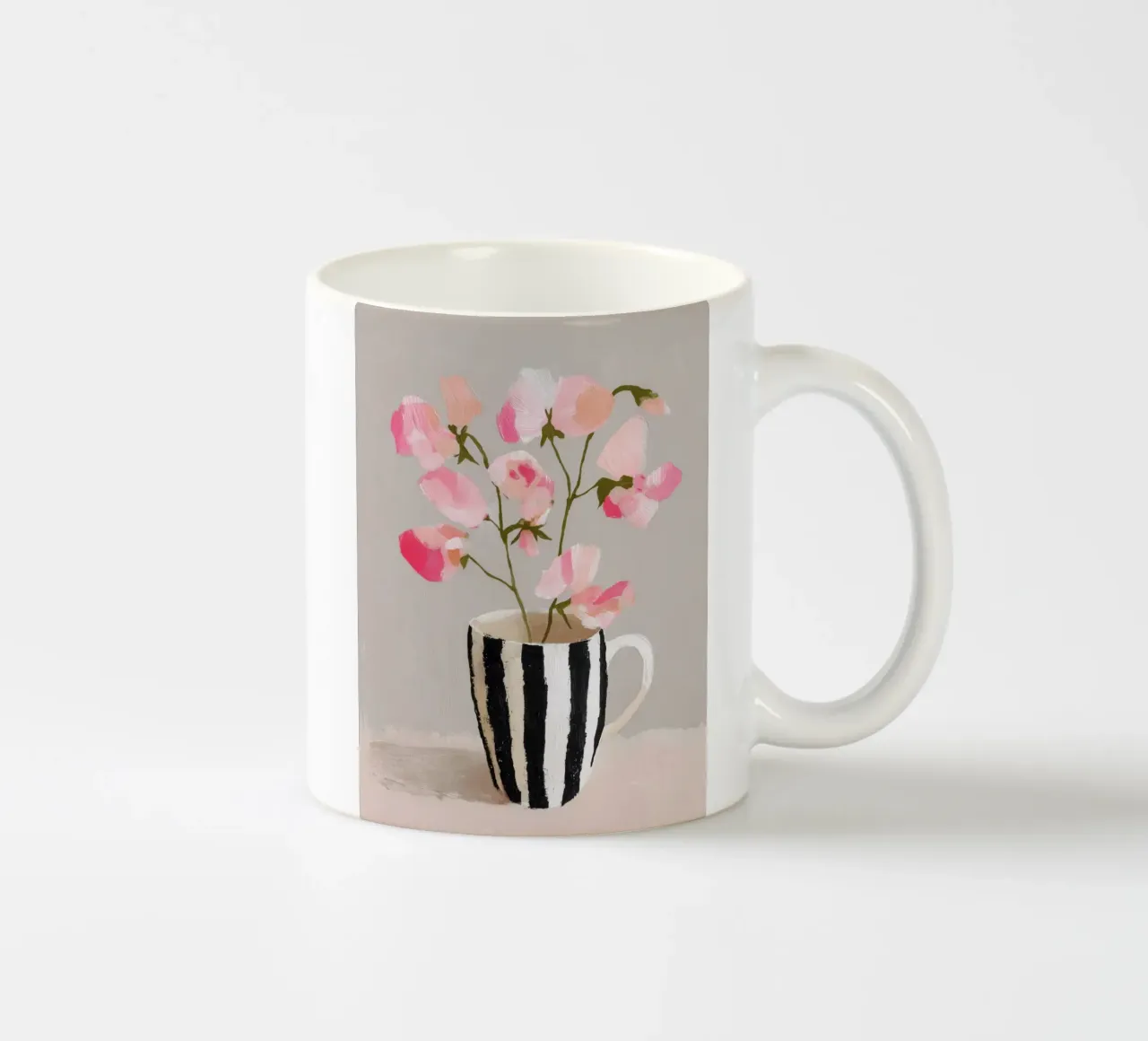 Tazza a righe con fiori rosa tazza in ceramica da Carinaprint