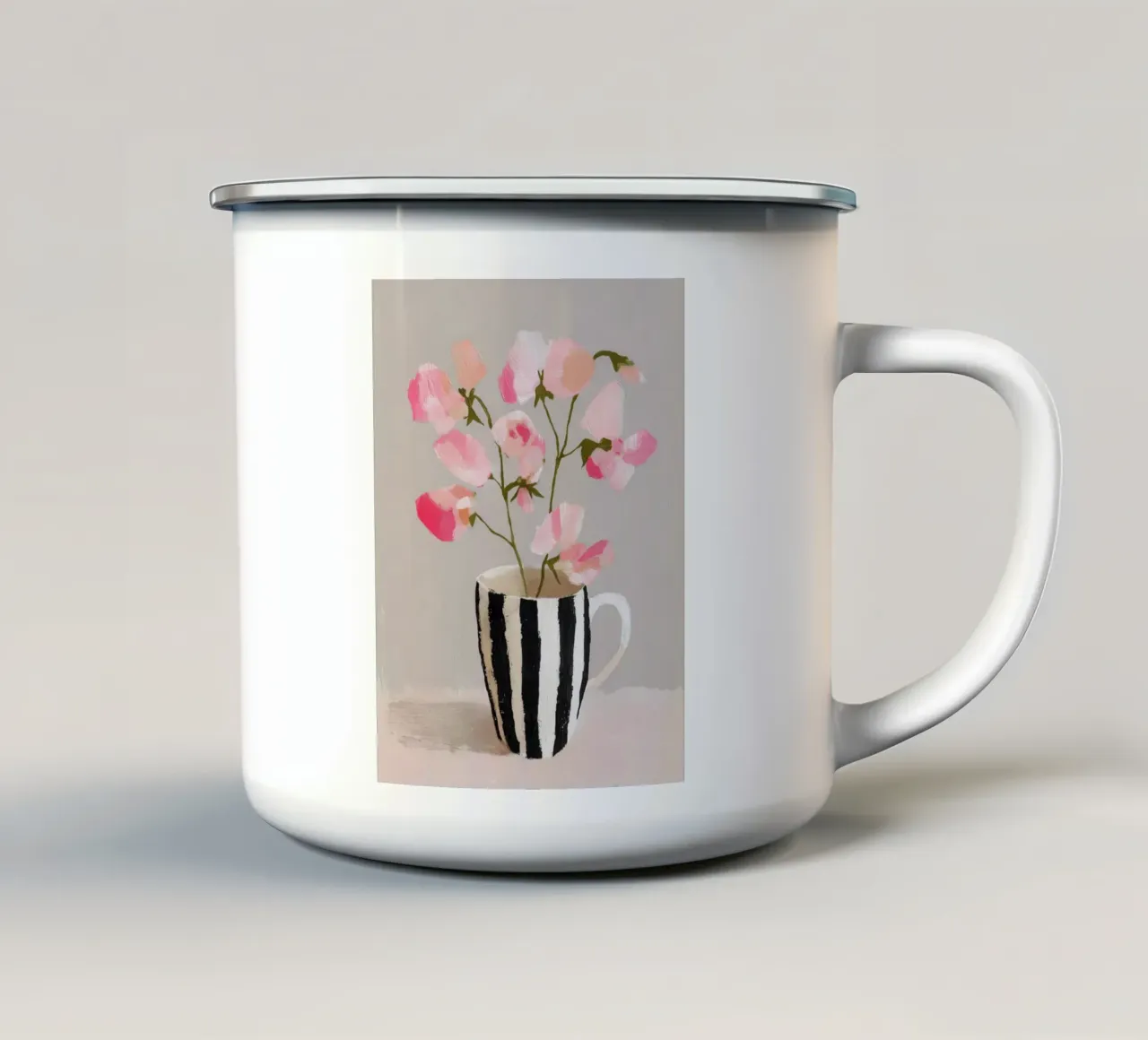 Tazza a righe con fiori rosa tazza in smalto da Carinaprint