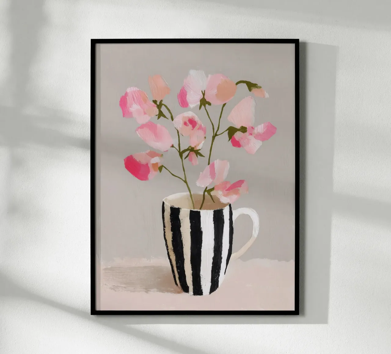 Tazza a righe con fiori rosa poster da Carinaprint