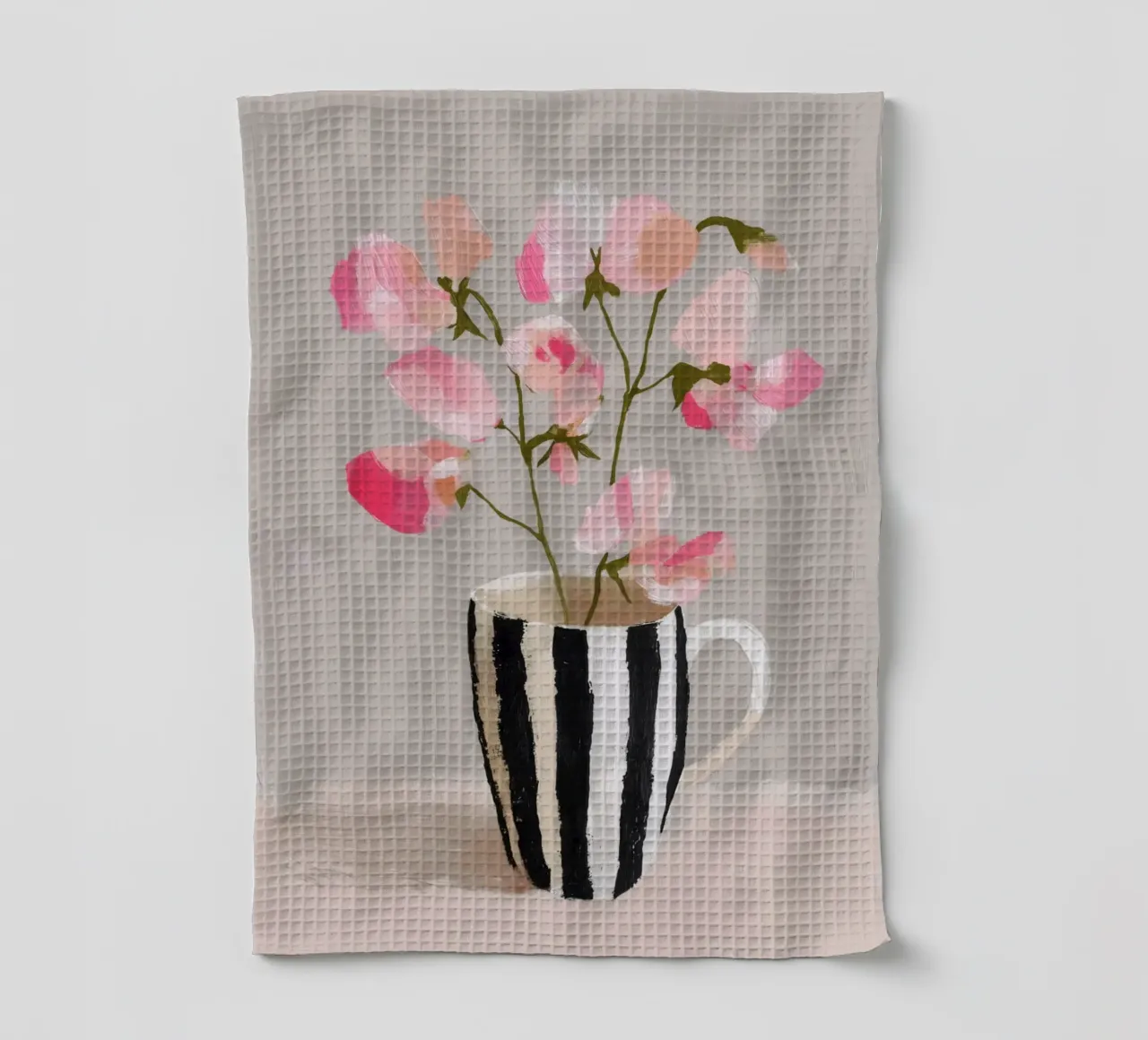 Tazza a righe con fiori rosa canovaccio da cucina da Carinaprint